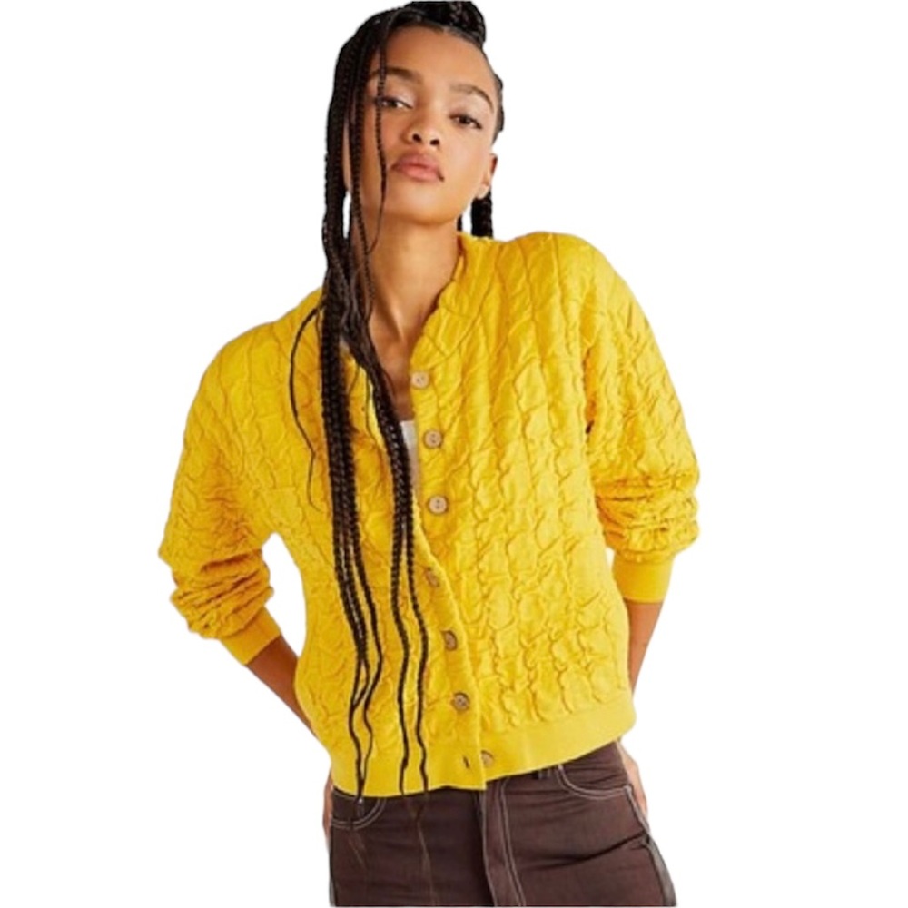 Free People Sunny Sweater Yellow Bomber Medium